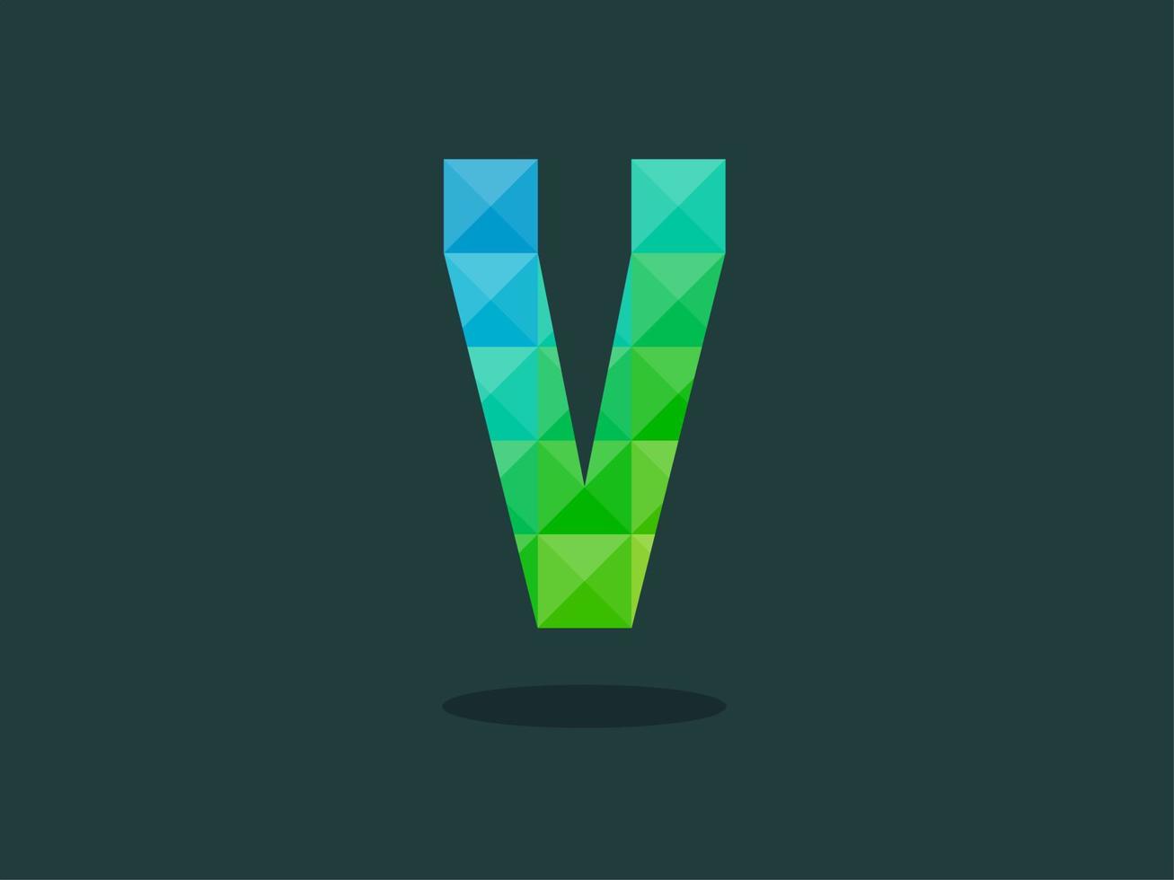 Alphabet letter V with perfect combination of bright blue-green colors. Good for print, t-shirt design, logo, etc. Vector illustrations.