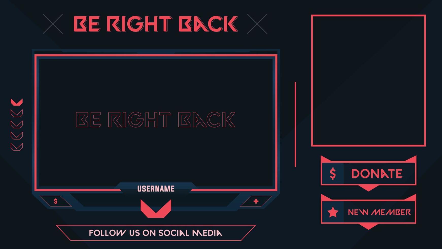 Stream be right back orange and black theme with panel and alerts vector