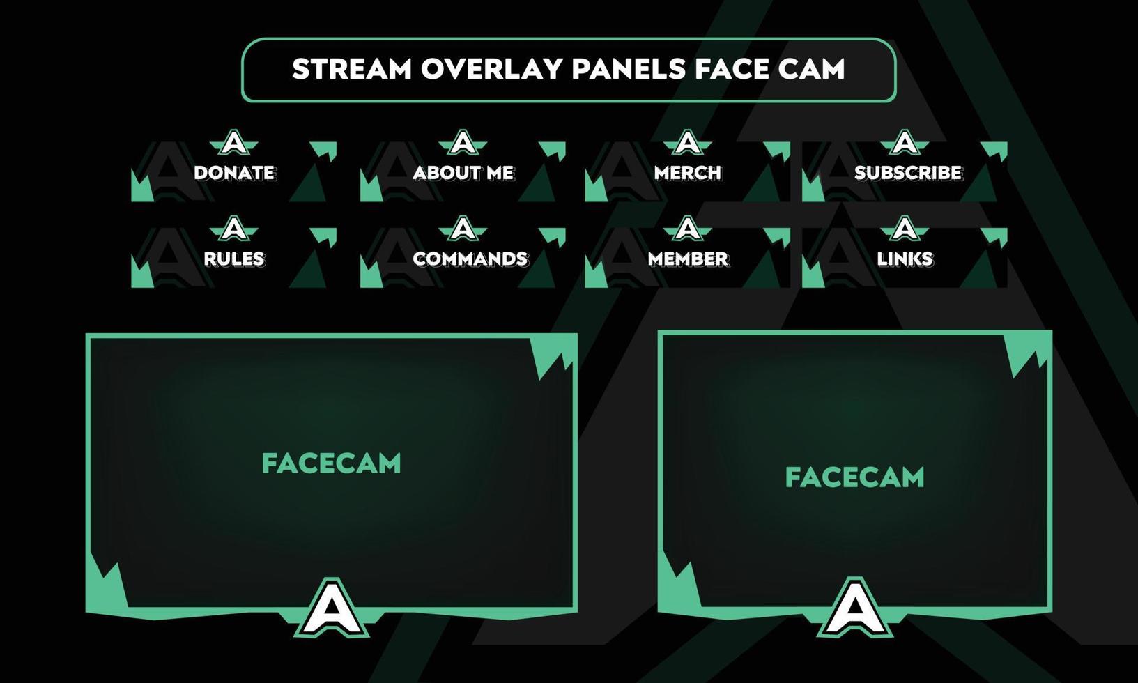 Set of panel design, stream overlay for gamers, facecam 2 sizes rectangle and square vector art