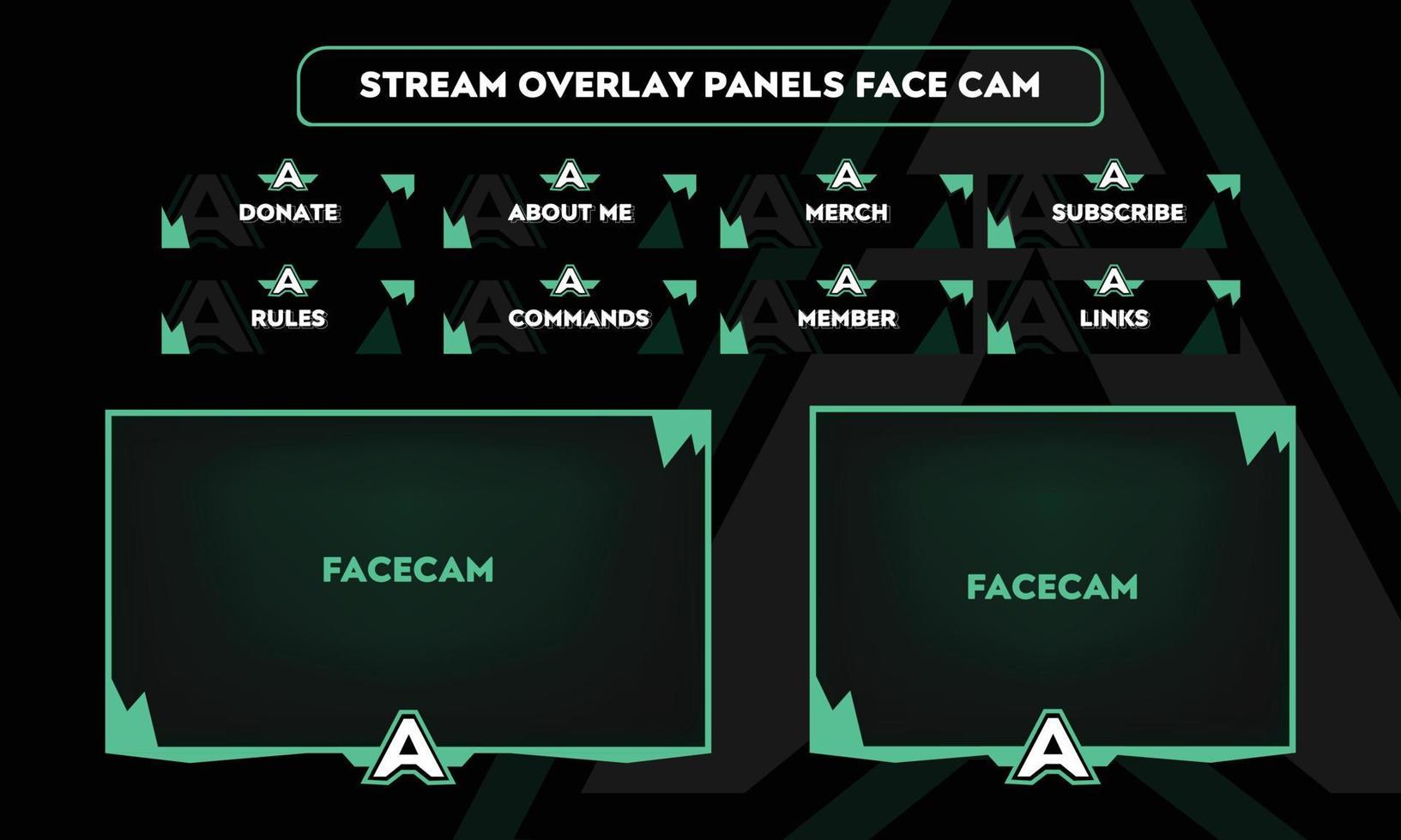 conjunto de diseño de panel, superposición de flujo para jugadores, facecam 2 tamaños rectángulo y cuadrado arte vectorial vector