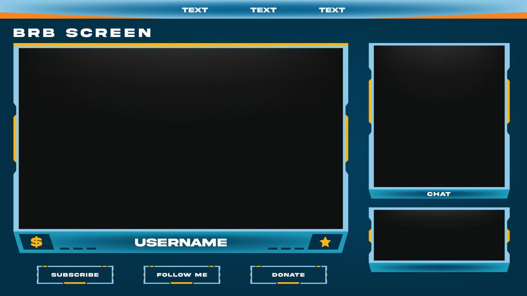Stream overlay brb blue screen overlay chatbox, panel, alert vector