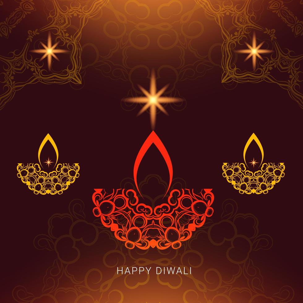 hermoso saludo feliz de diwali con diya ardiente para el festival de las luces vector