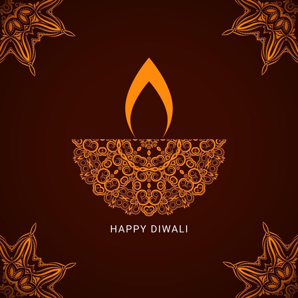 beautiful happy diwali greeting with burning diya for festival of lights vector