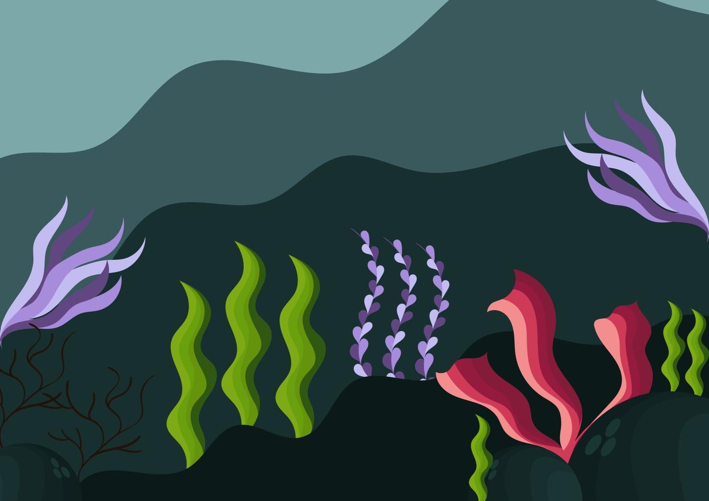 ilustración de paisaje submarino con algunas hermosas plantas marinas vector