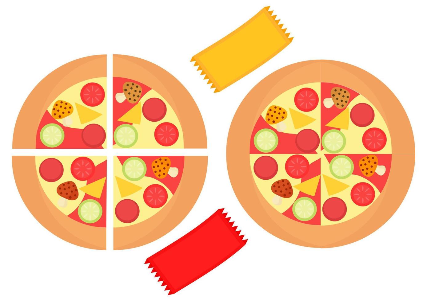 Ilustración de deliciosa pizza con salsa de queso y salsa de chile vector