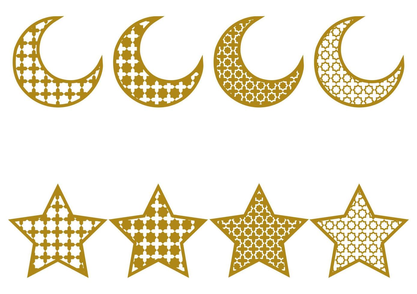 collection of moon and stars with gold arabic pattern vector