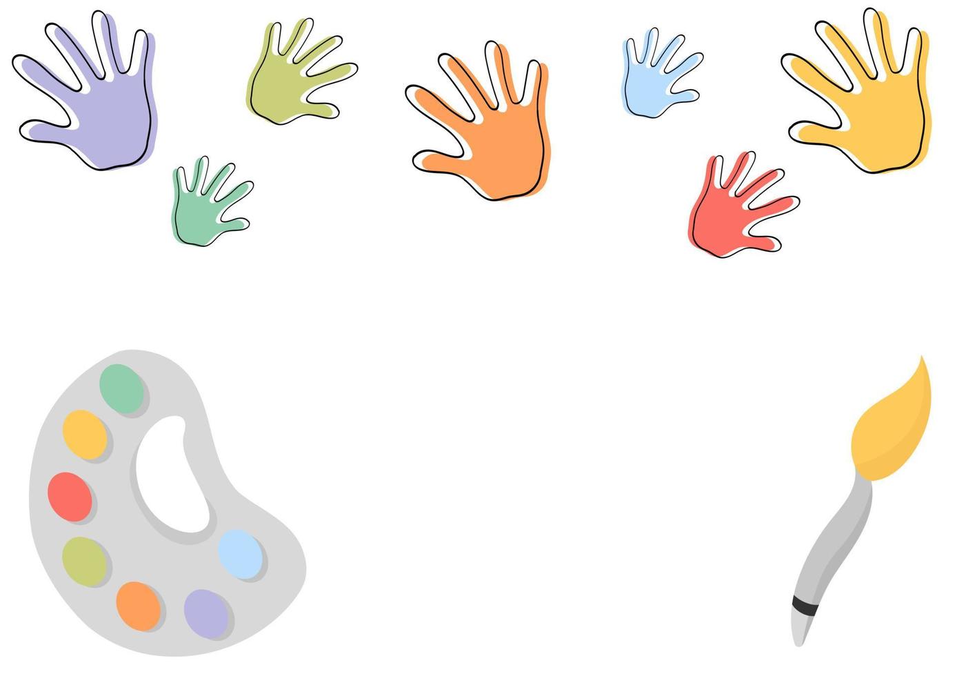 Watercolor illustrations, paint brushes and colorful hands vector