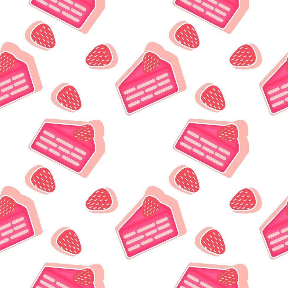 Strawberry cake seamless pattern vector