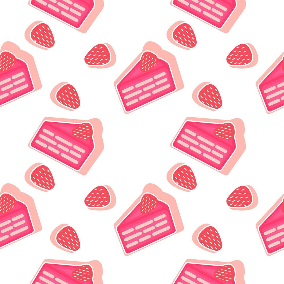 Strawberry cake seamless pattern vector