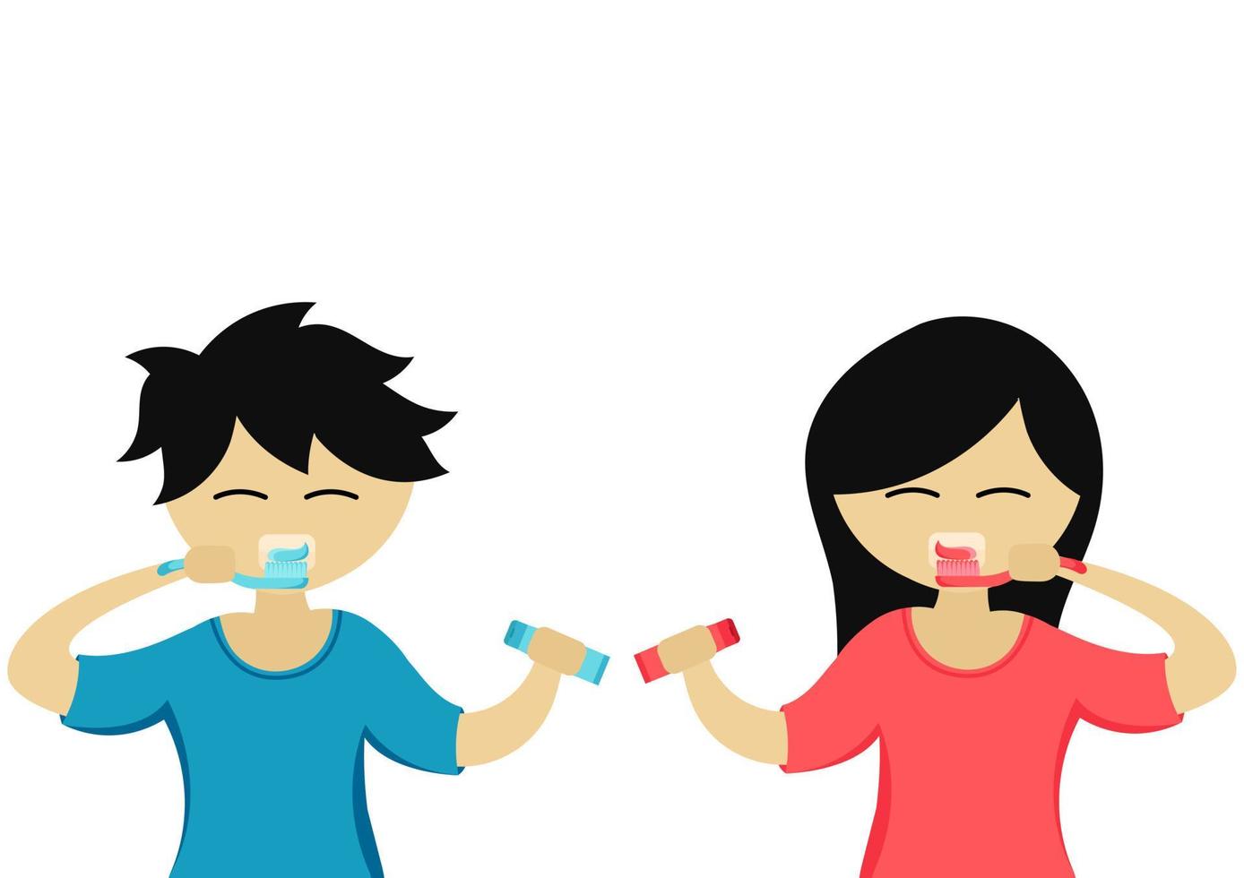 illustration of boy and girl brushing their teeth vector