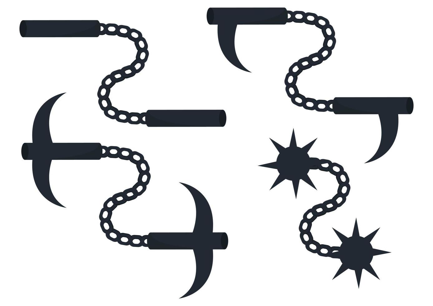 collection of illustrations of sharp weapons with chains vector