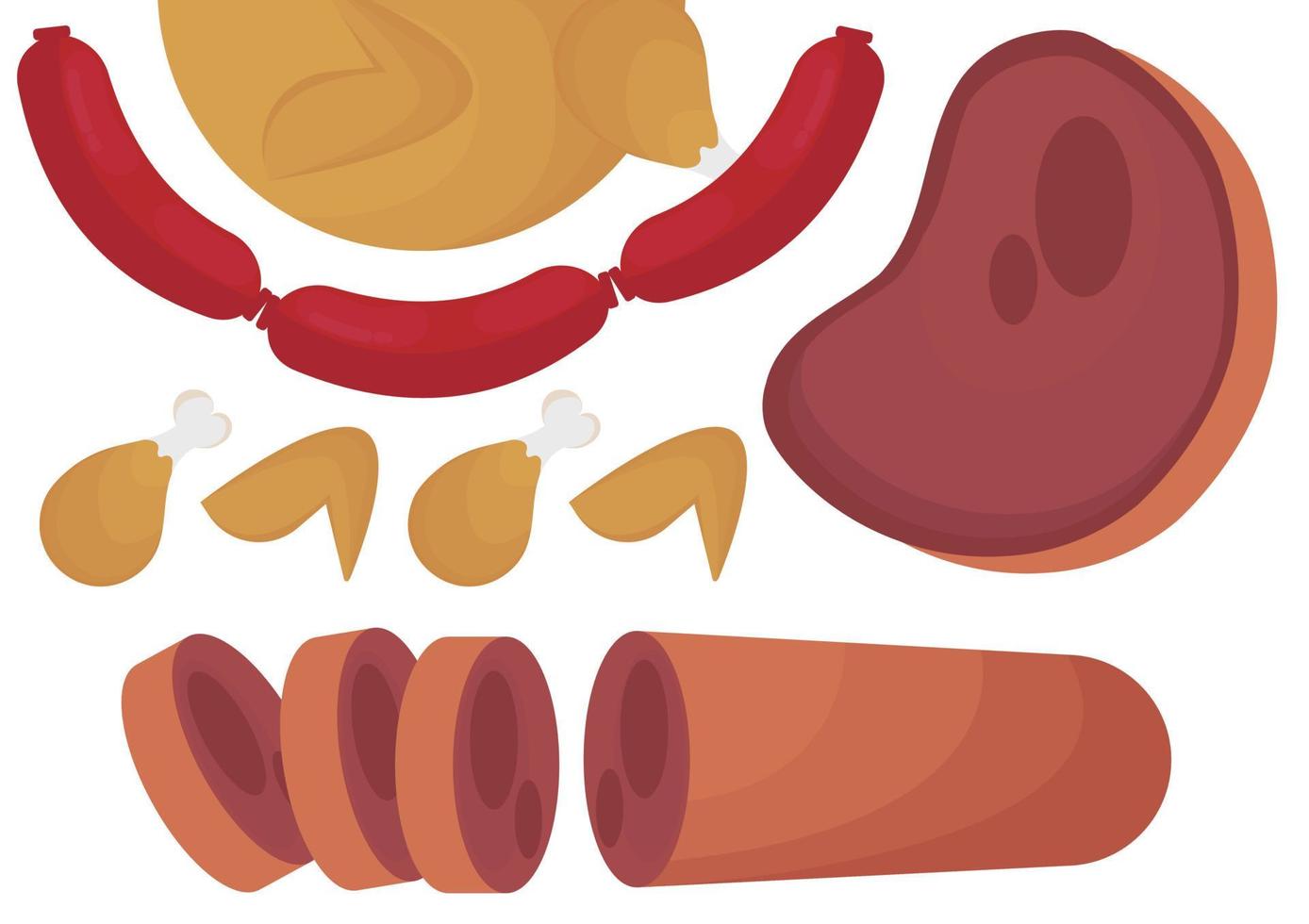 Ilustración de varios tipos de platos de carne. vector