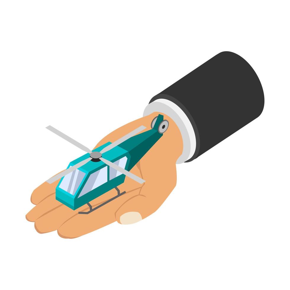 Helicopter in hand isometric vector