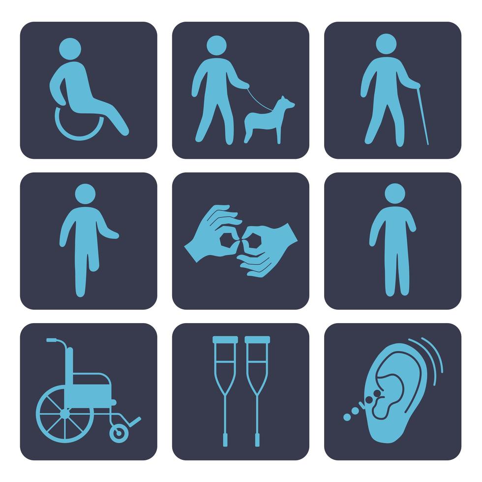 disabled accessibility nine icons vector