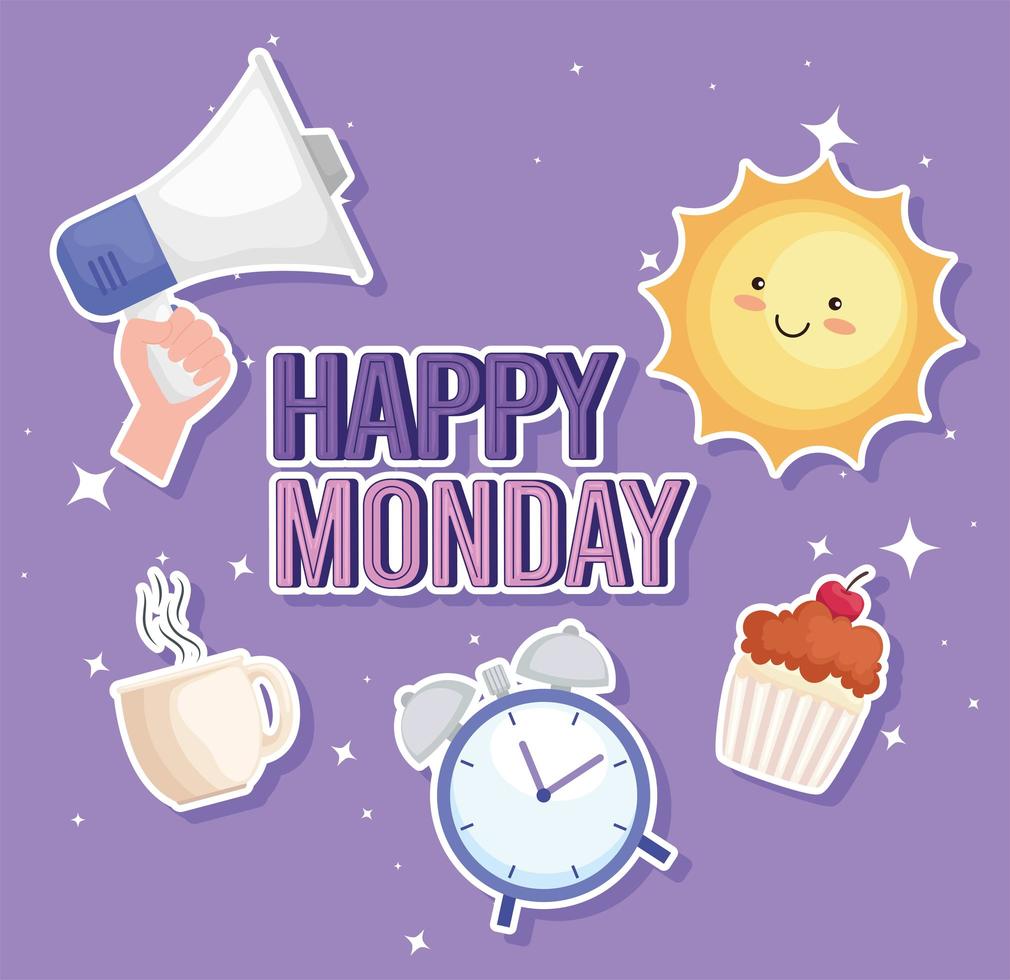 six happy monday icons vector