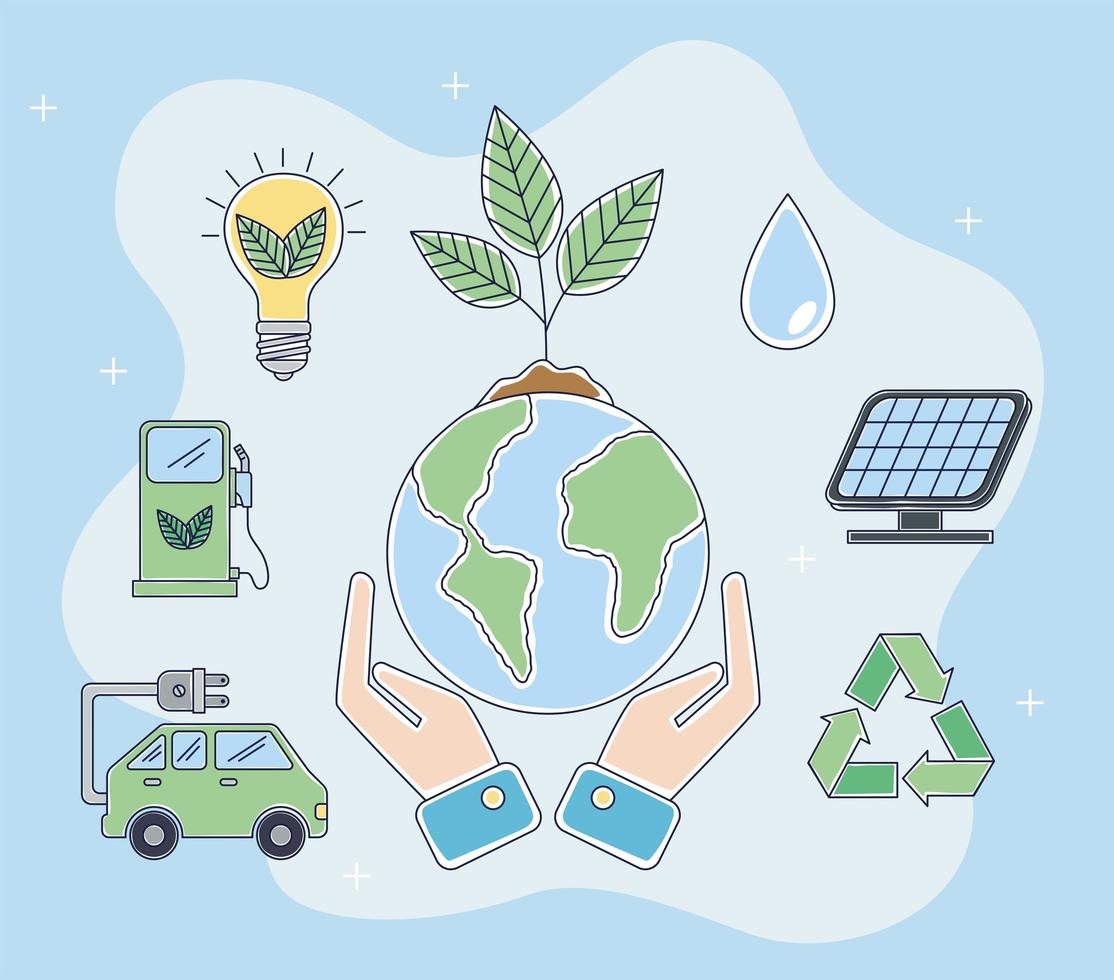 ecology icons and planet vector