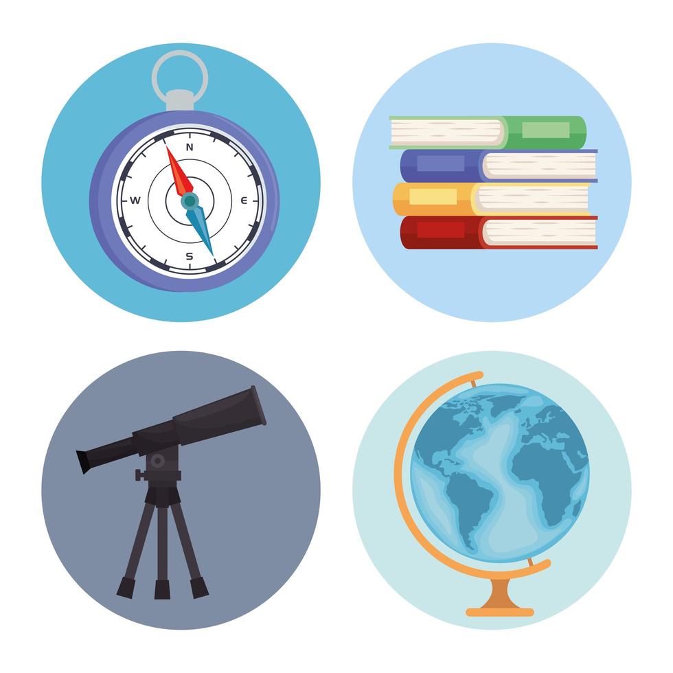 four geography supplies icons vector