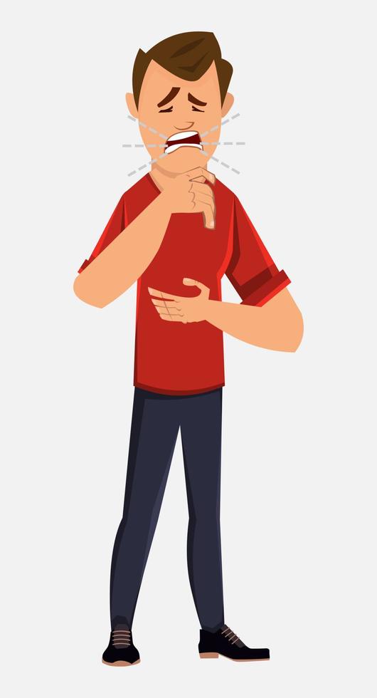 young boy Coughing concept illustration. Flat style character design for your design, motion or animation. vector