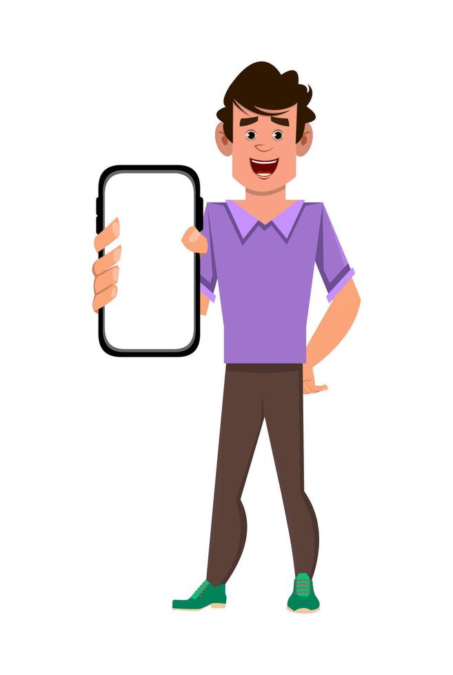 hombre sosteniendo un teléfono inteligente vector