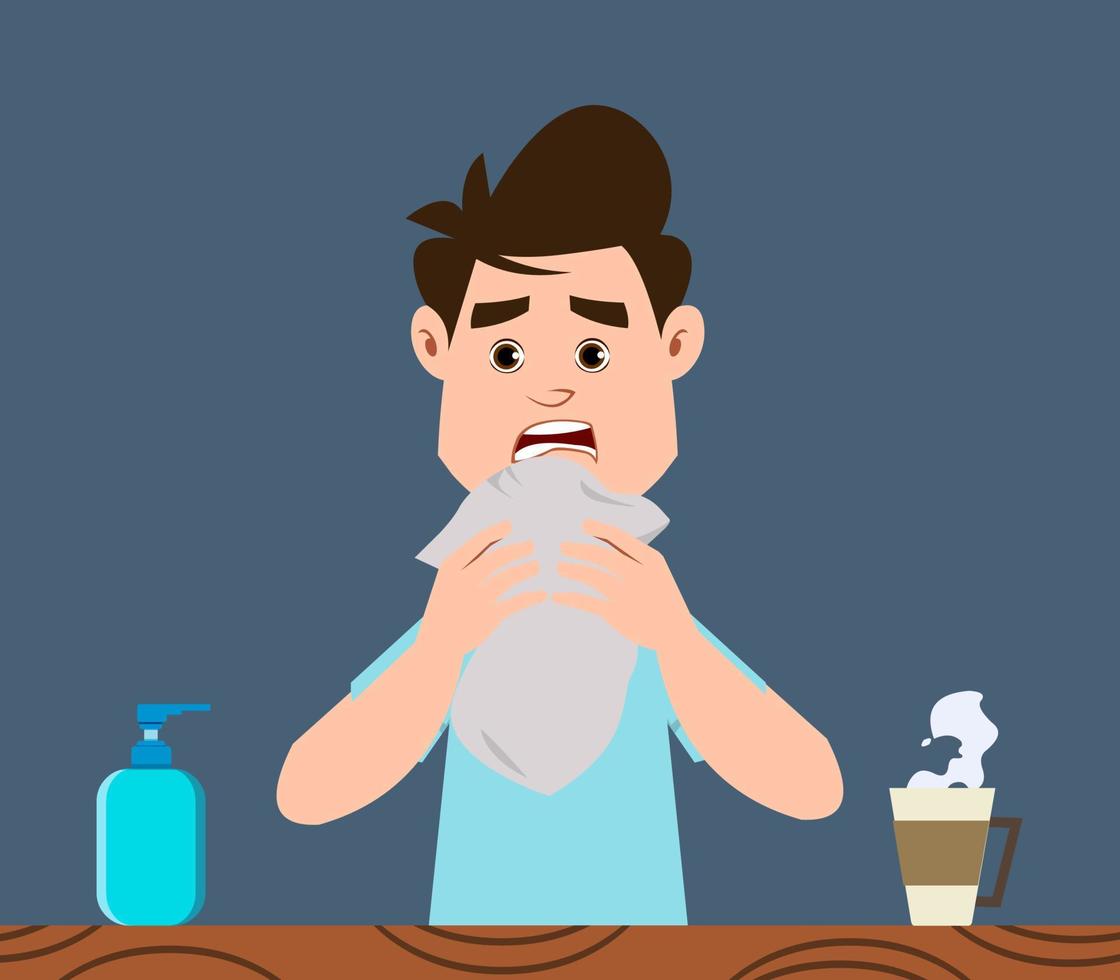 cute boy coughing. coronavirus symptom concept vector