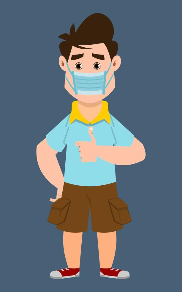 cute boy wearing mask for protect pollution and virus vector