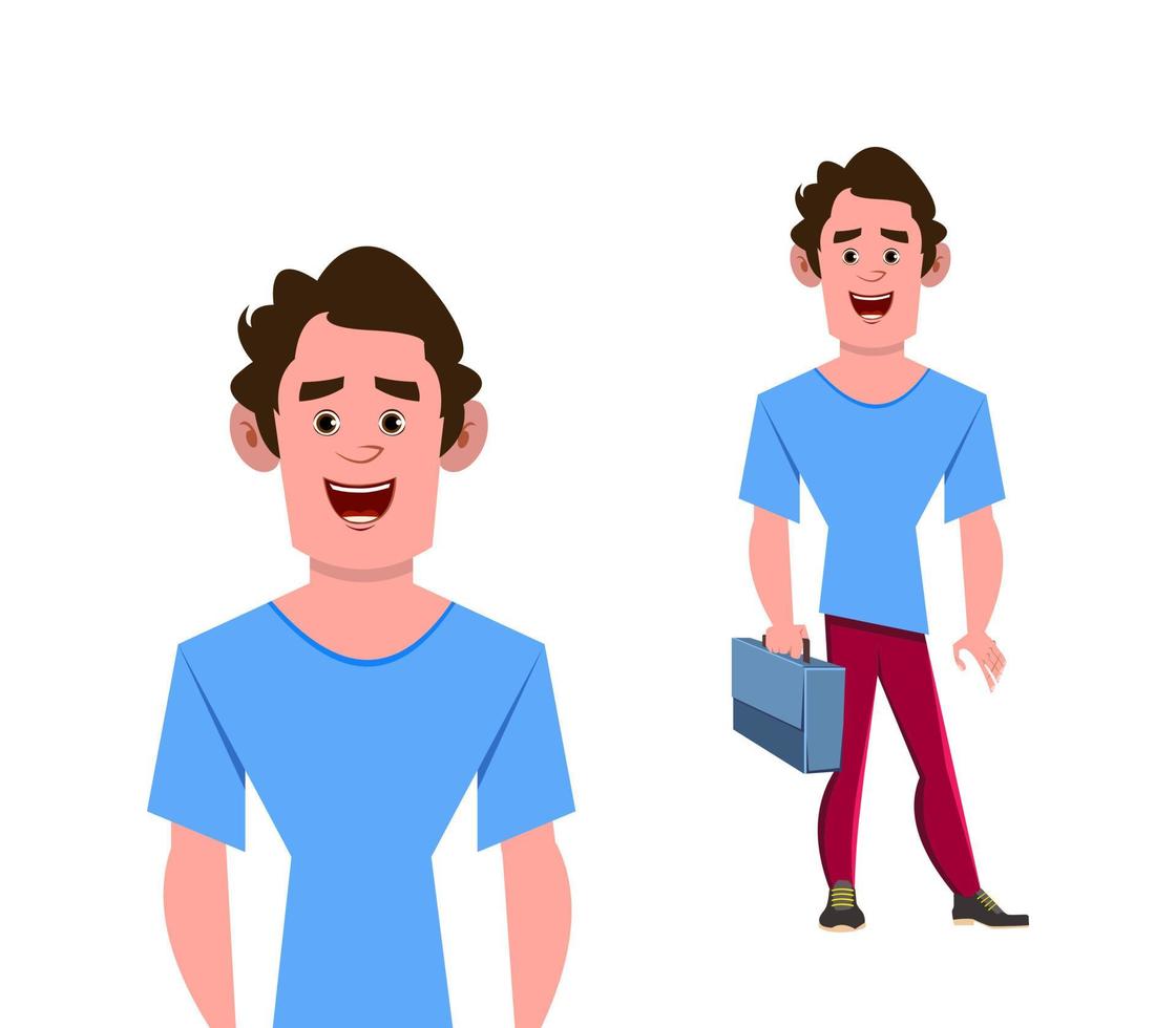 casual cartoon man standing with briefcase vector