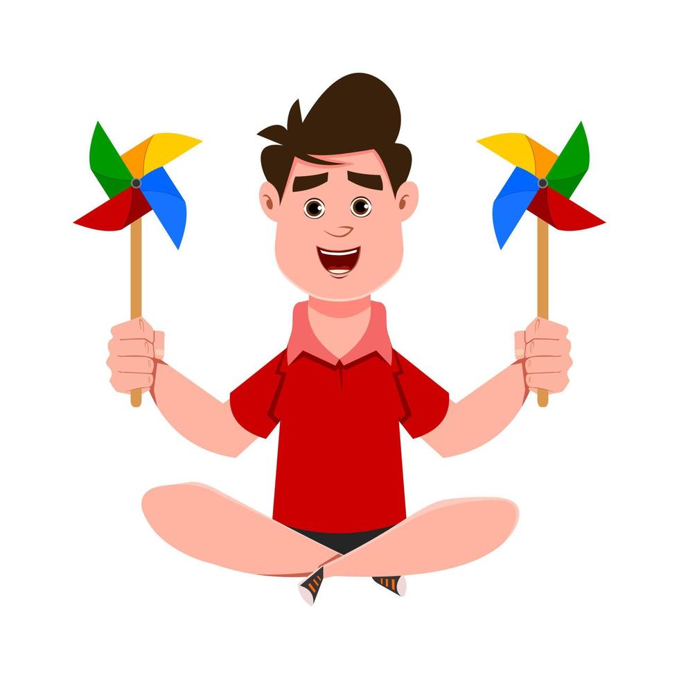 cute boy flying paper fan vector