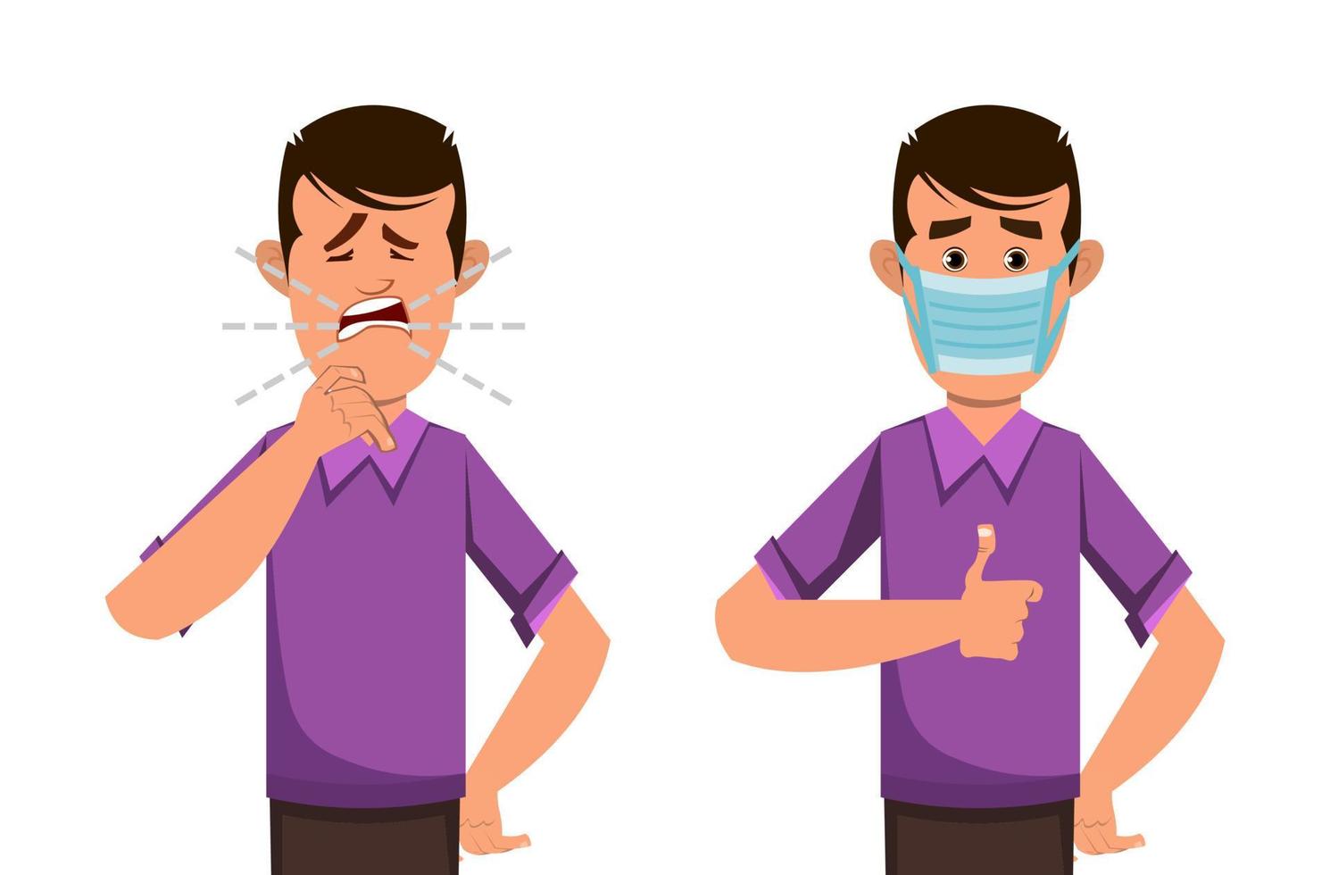 boy coughing and wearing protective face mask vector