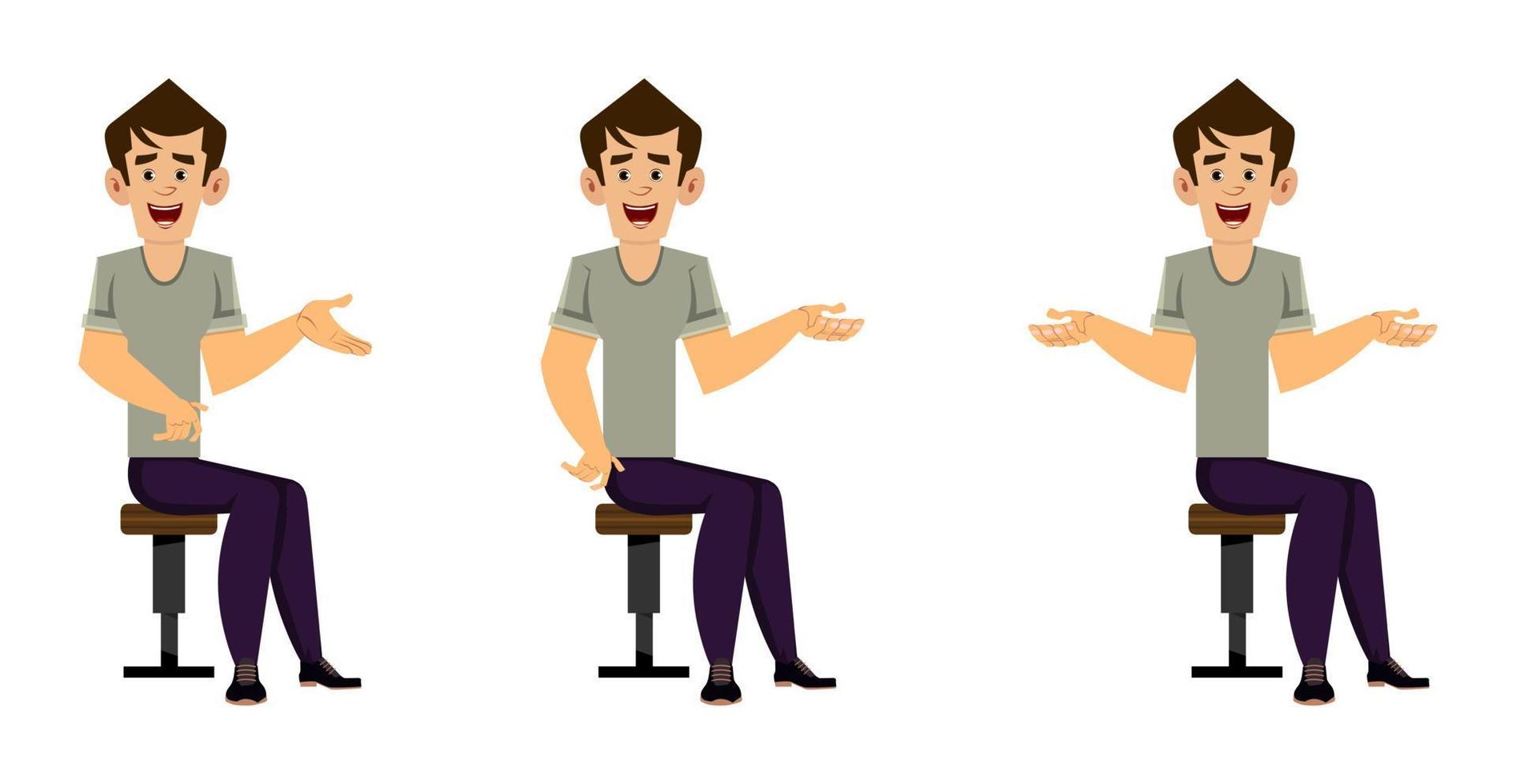 Hombre casual en diferentes situaciones y poses. vector