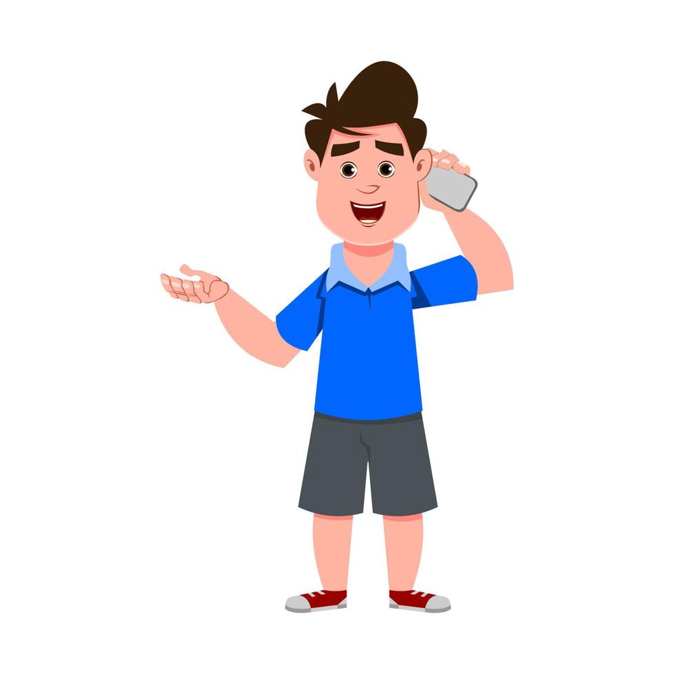 cute boy talking in phone vector