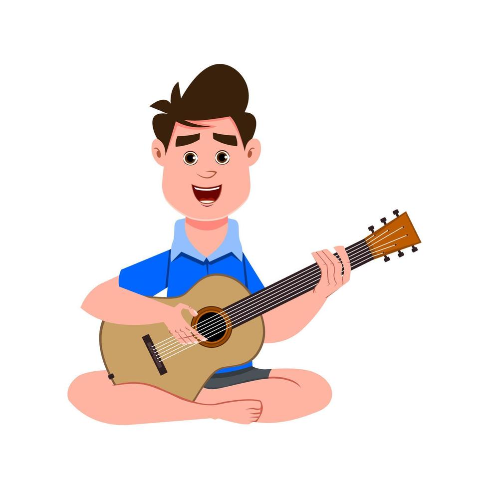 cute boy playing guitar vector