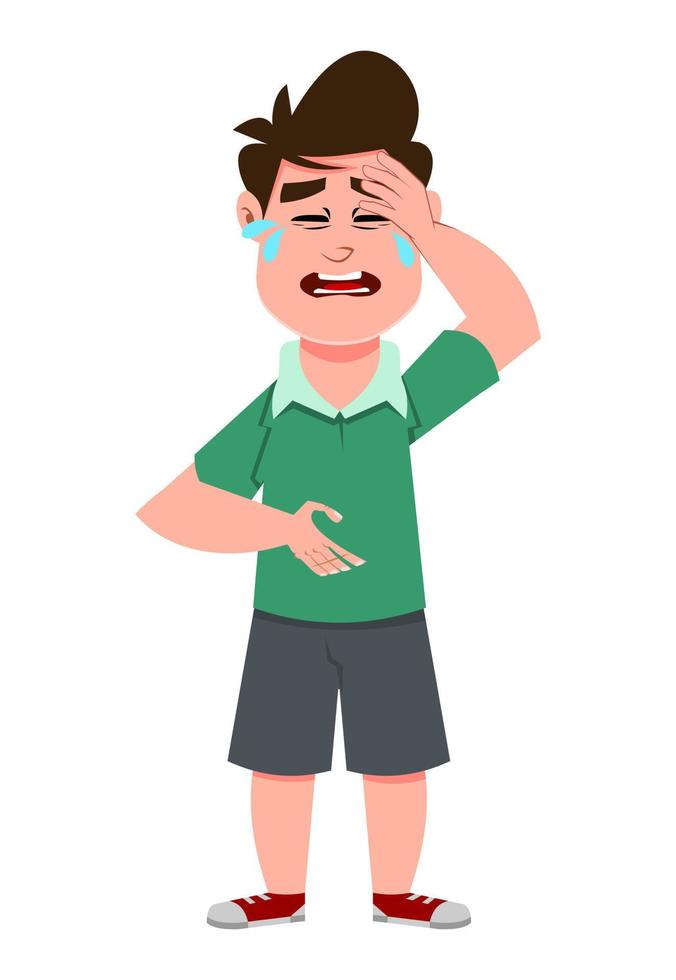 cute boy crying for headache vector