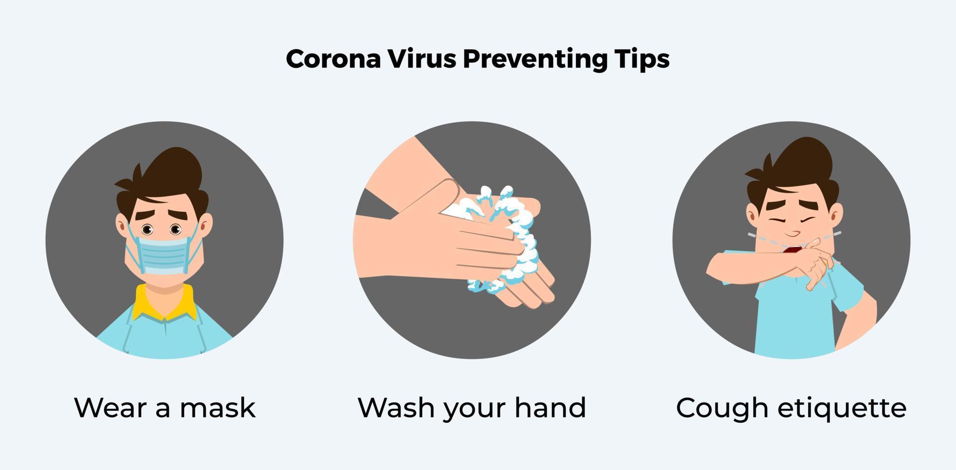 corona virus preventing tips vector