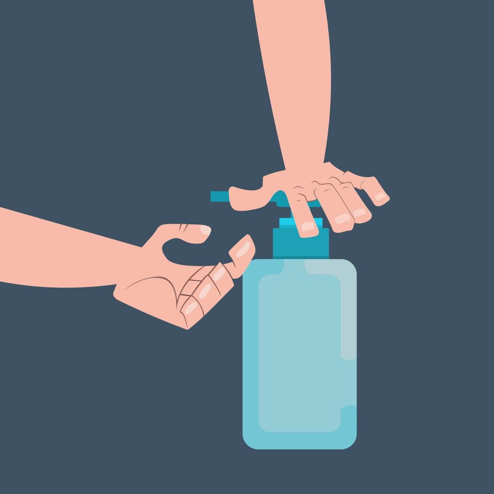 Press sanitizer bottle and pouring sanitizer in hand vector