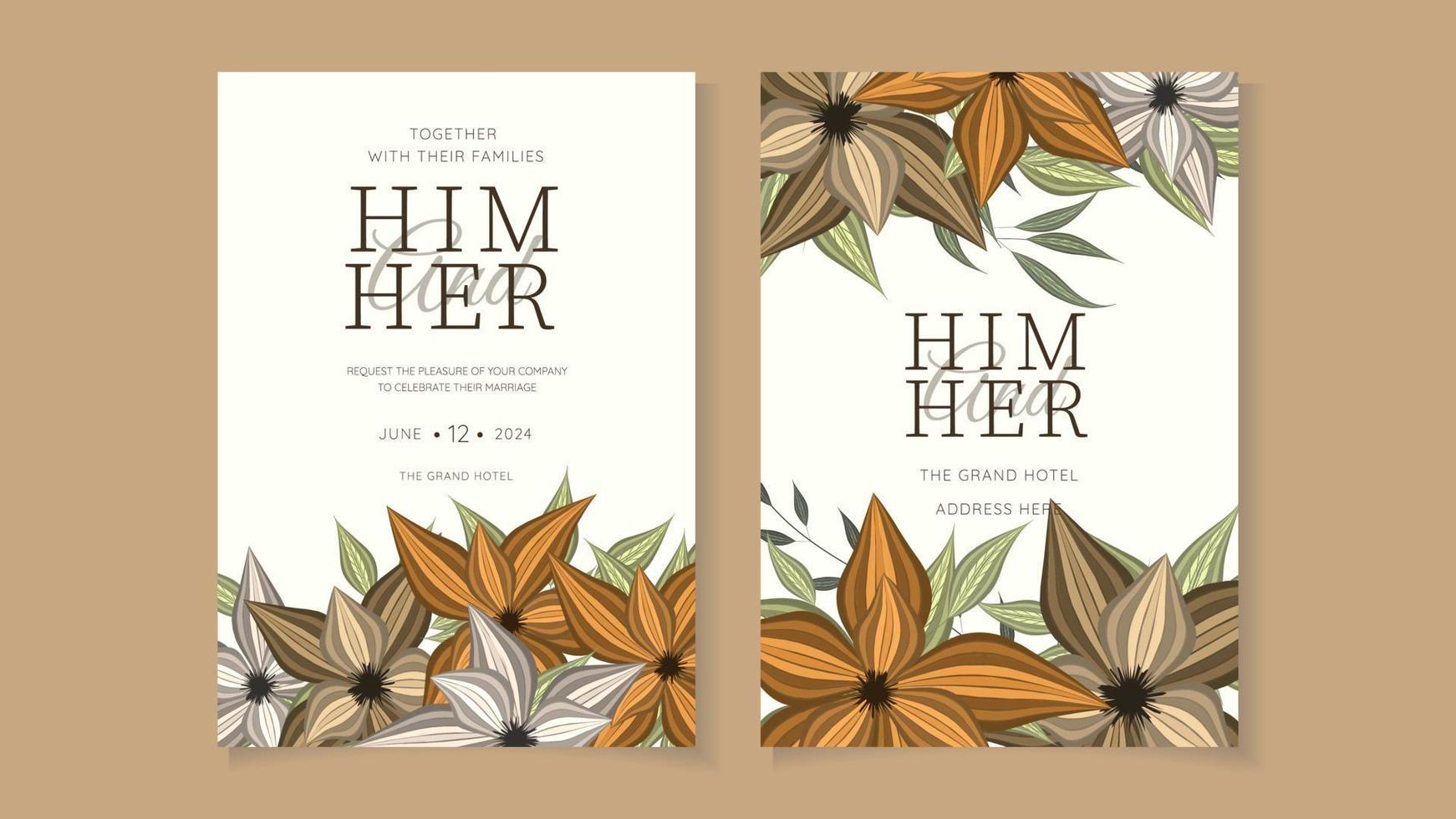 Elegant floral wedding invitation card set flower frame and border vector