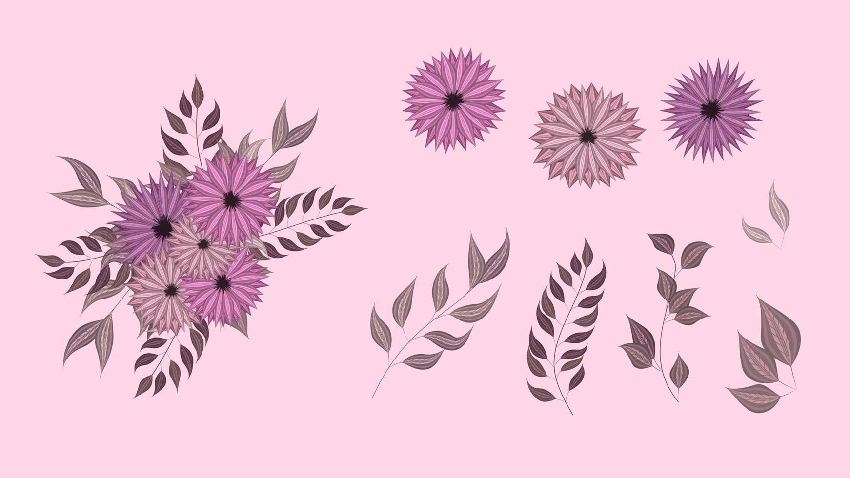 Botanical collection of wild floral elements with garden flowers bunch vector