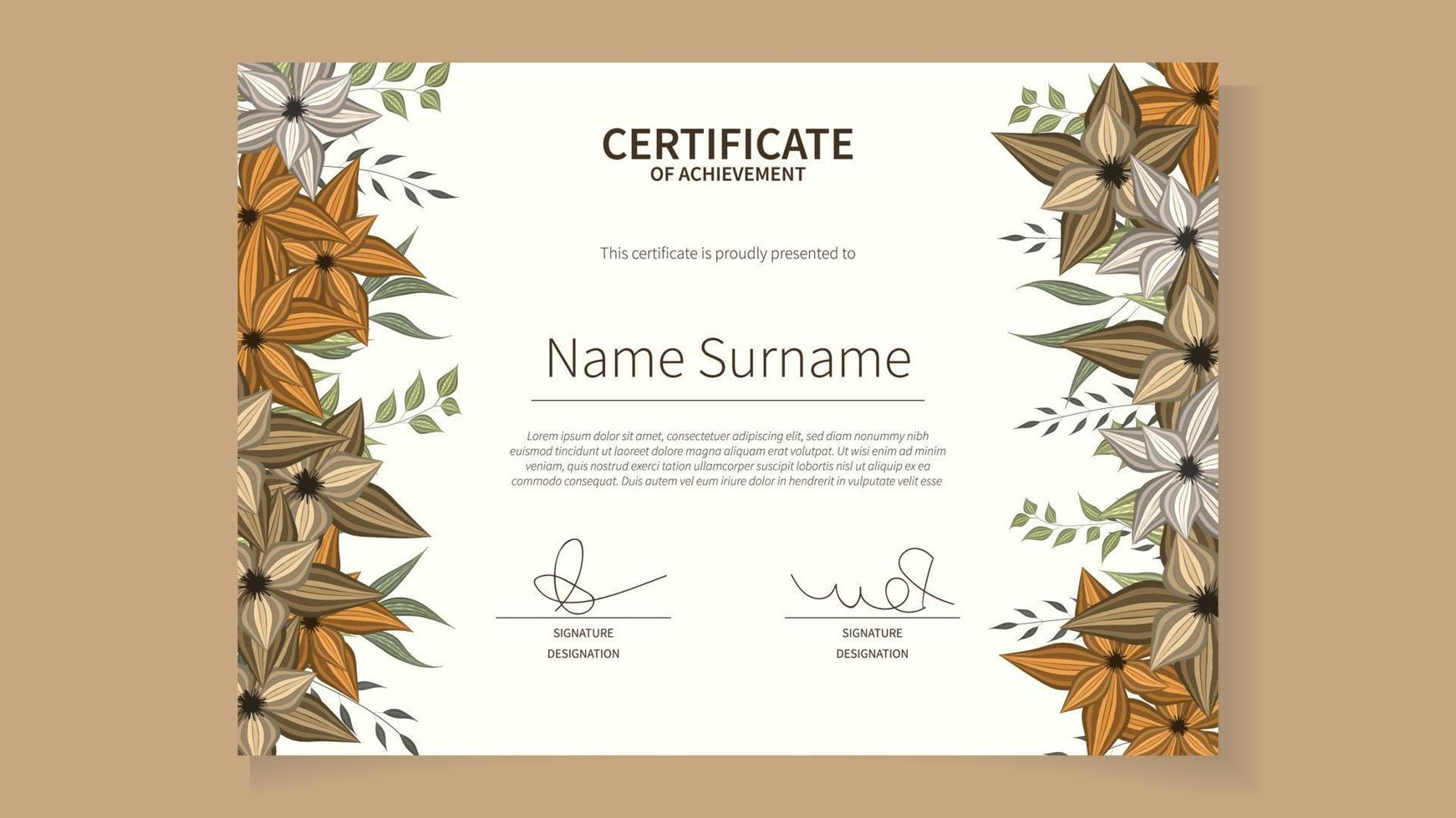 Printable Floral flowers Certificate Background Ornate Frame template vector