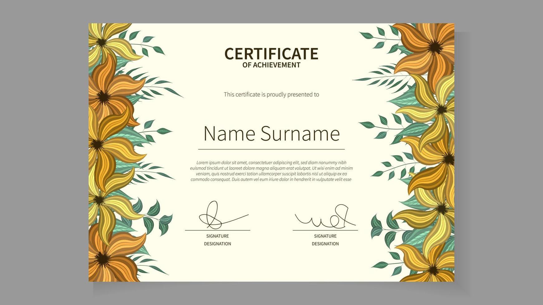 Printable Floral flowers Certificate Background Ornate Frame template vector