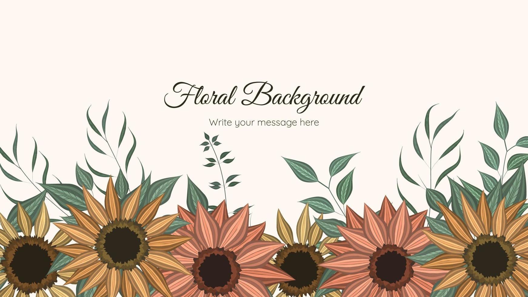 Horizontal floral banner background decorated with flowers border vector