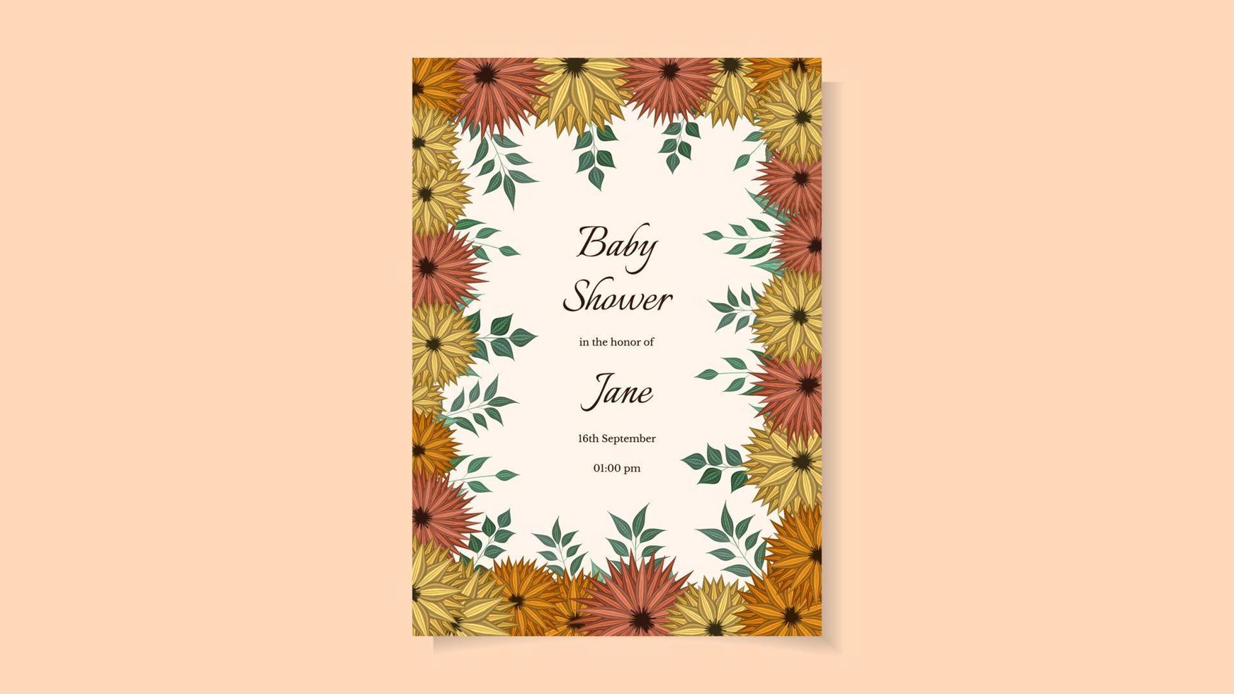 Colorful Floral Baby Shower Card Layout pretty flowers botanical theme vector