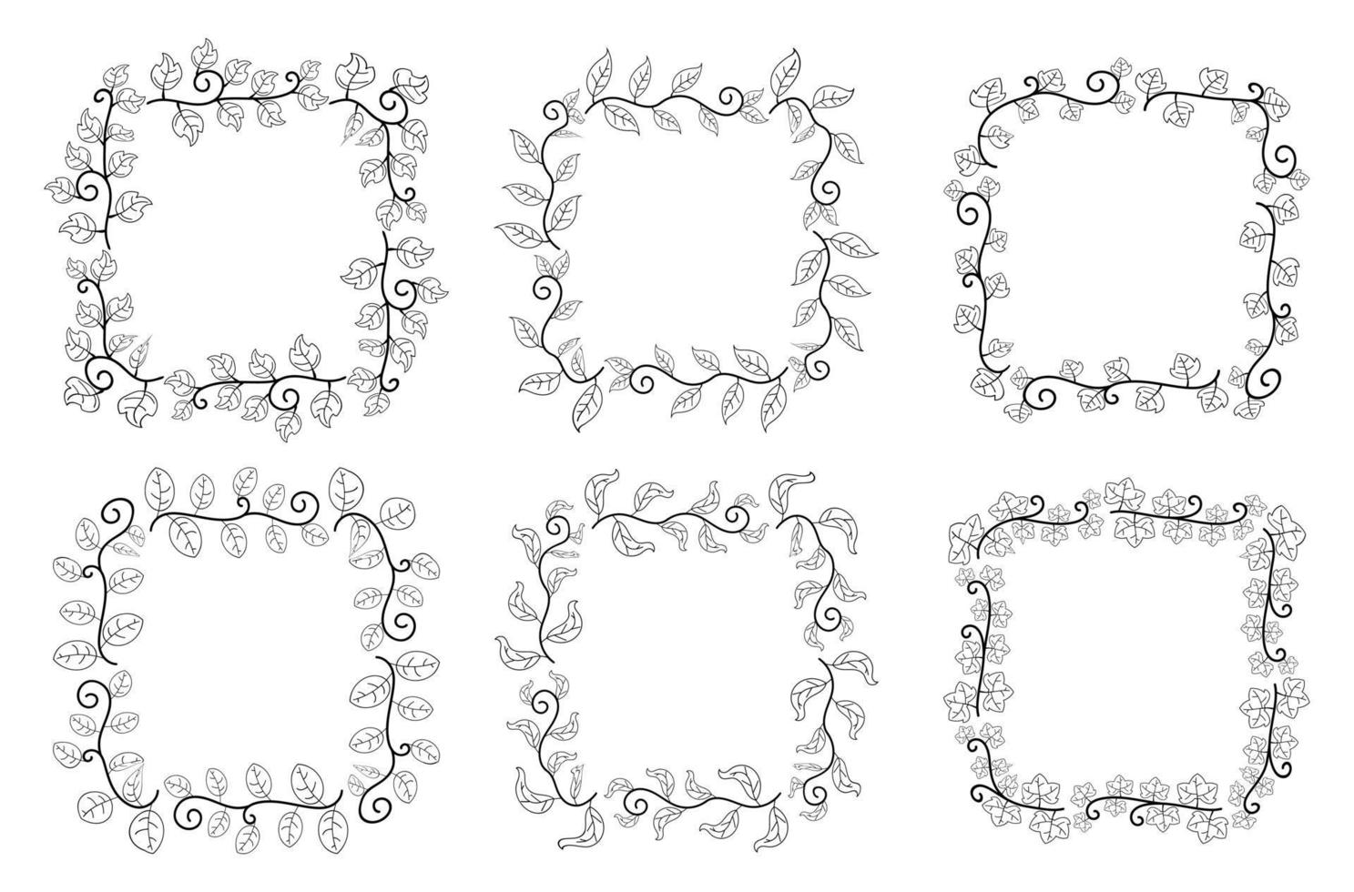 Conjunto de elementos de bordes dibujados a mano colección, vector de adorno de remolino floral