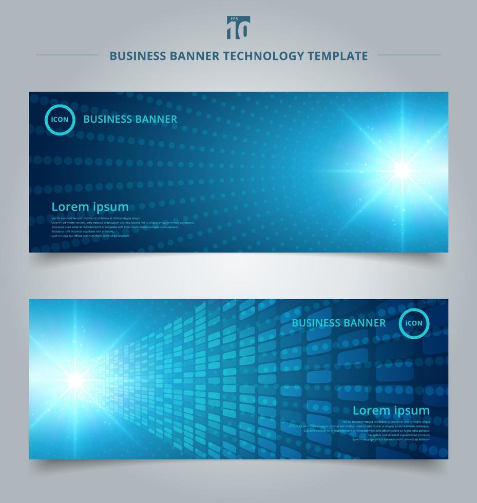 banner web template bstract technology concept with blue neon radial light burst effect blue dots pattern futuristic perspective background. vector