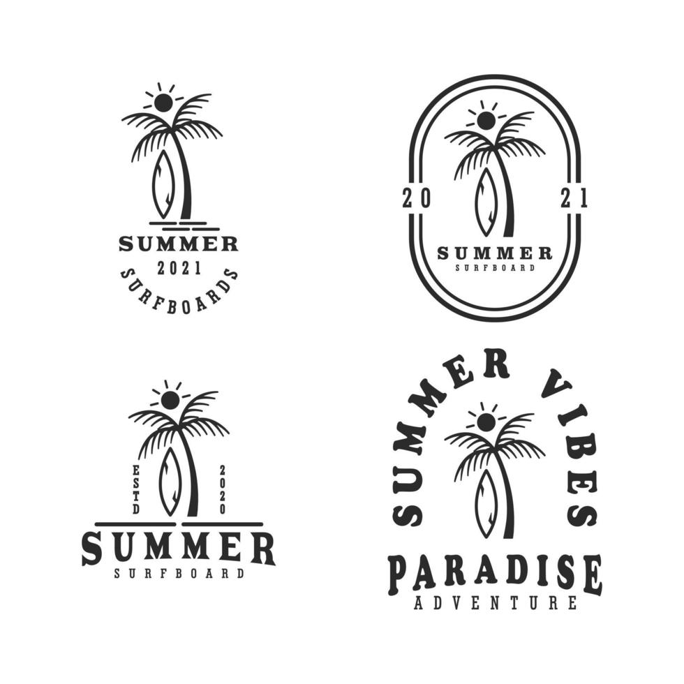 vibraciones de verano con logo vintage con 4 estilos vector