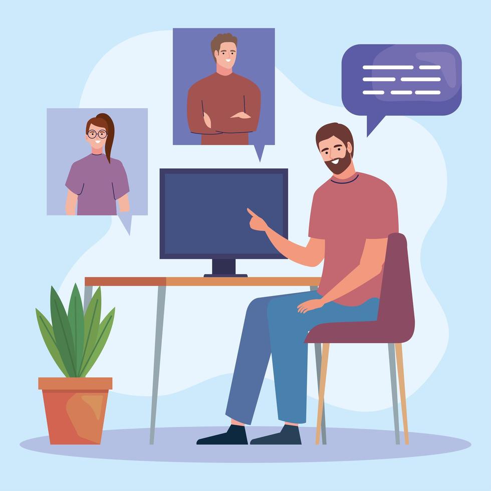 man in video chat vector