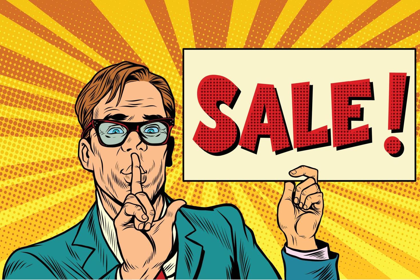 Retro businessman secret sale vector