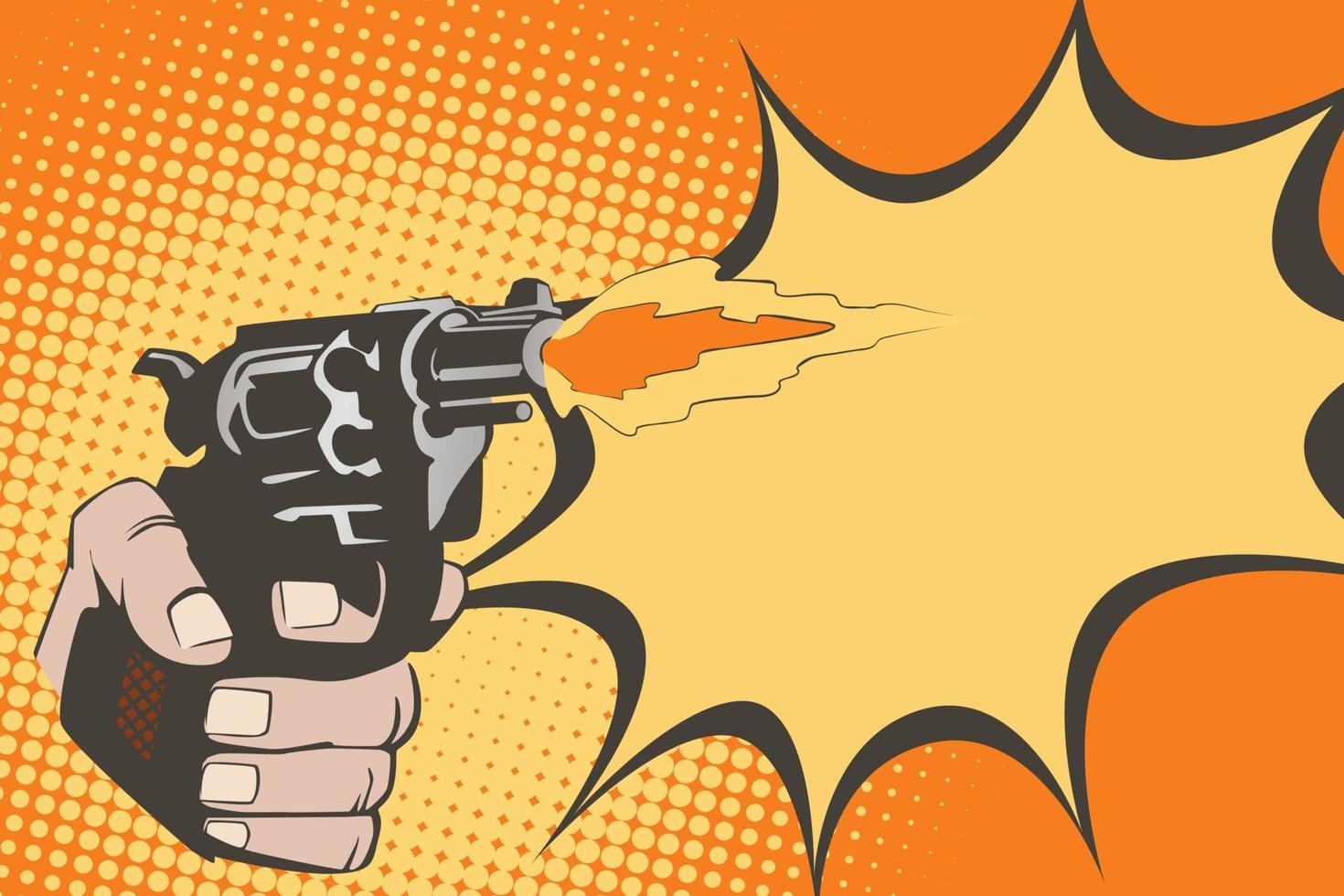 Stock illustration. Hands of people in the style of pop art and old comics. Weapon in hand, and the sound of the shot vector
