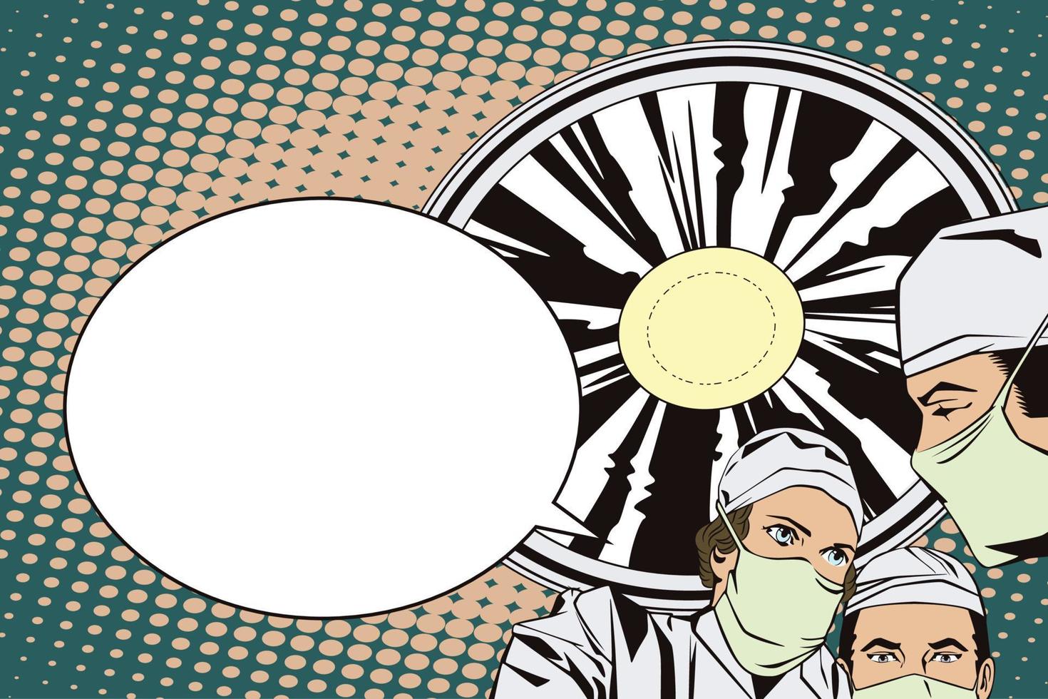 People in retro style pop art and vintage advertising. The doctors in the operating room. vector