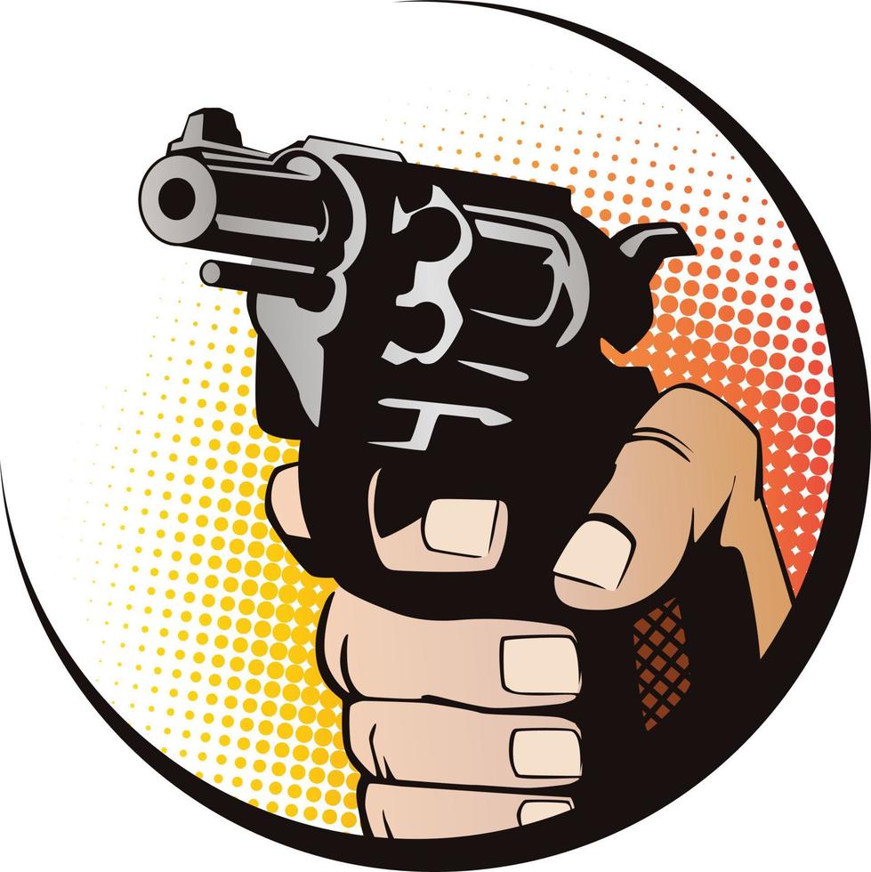 Stock illustration. Hands of people in the style of pop art and old comics. Weapon in hand vector