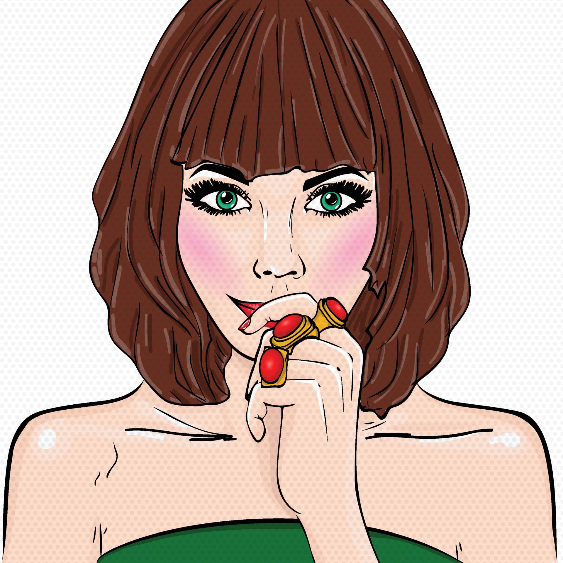 Comic book girl. Scared Woman Separate dot and solid color