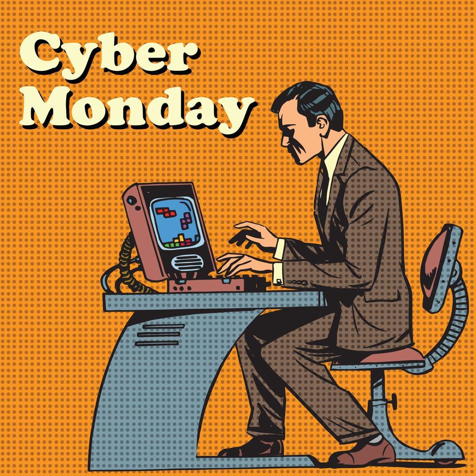 Cyber Monday computer and human vector